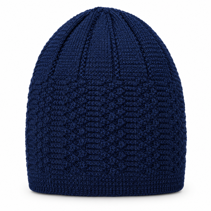 100% Wool Knitted Cap with Textured Band