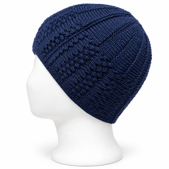 100% Wool Knitted Cap with Textured Band