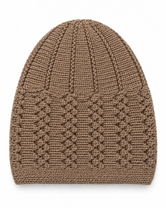 100% Wool Knitted Cap with Textured Band