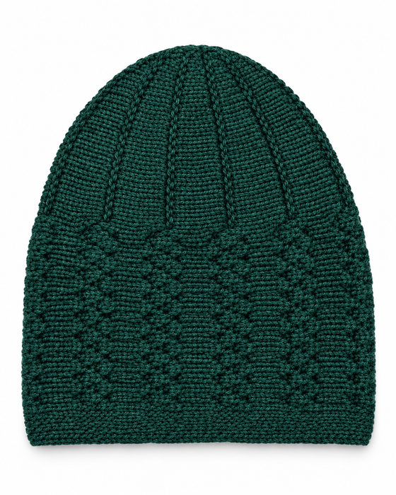 100% Wool Knitted Cap with Textured Band