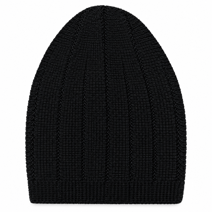 100% Wool Plain Knitted Cap with Vertical Ribbing