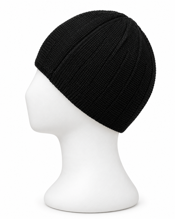 100% Wool Plain Knitted Cap with Vertical Ribbing