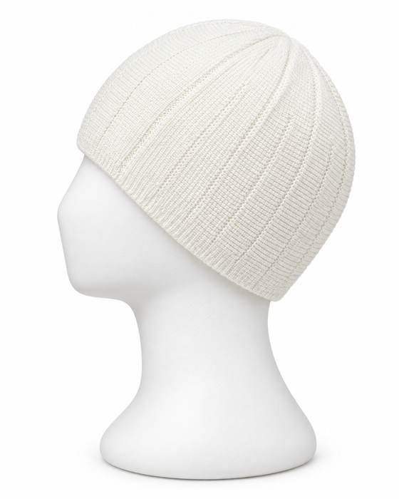 100% Wool Plain Knitted Cap with Vertical Ribbing