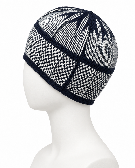 100% Wool Patterned Cap – Navy & White Check