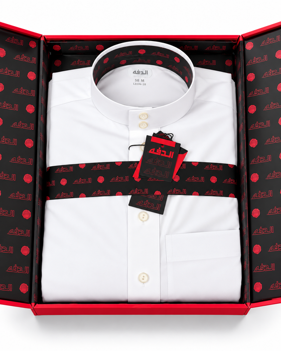 Daffah Saudi-Style Thobe – White, Polyester (Style LEON-18)