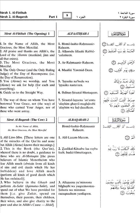 The Noble Qur'an : Transliteration in Roman Script with Arabic Text and English Translation