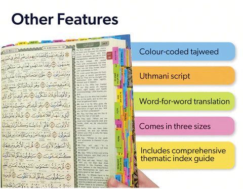 Maqdis Al-Quran Al-Karim (B5 Medium - White) Word by word Translation & Color Coded Tajweed with TAGS