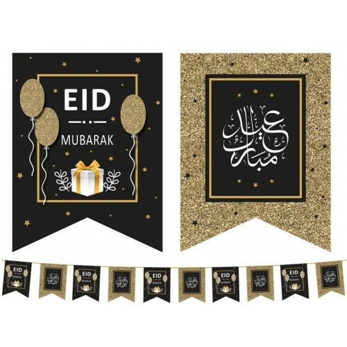 Flags Eid Mubarak Black & Gold