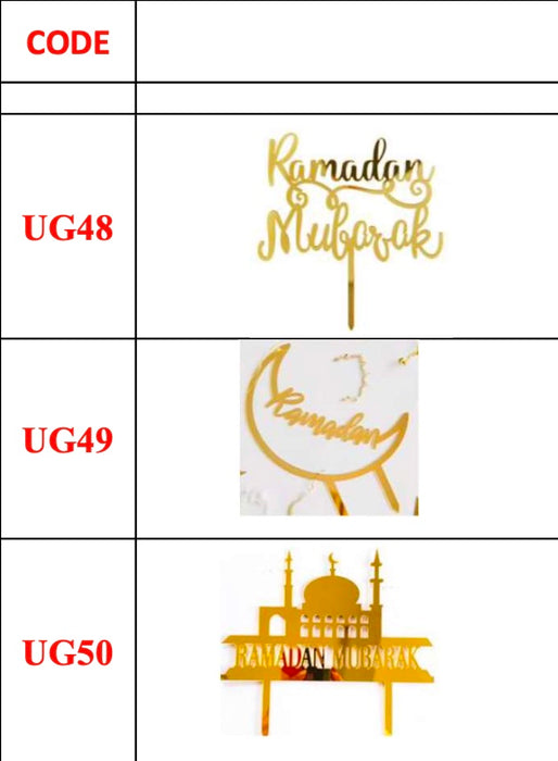 Ramadan Mubarak Gold Acrylic Cake Topper