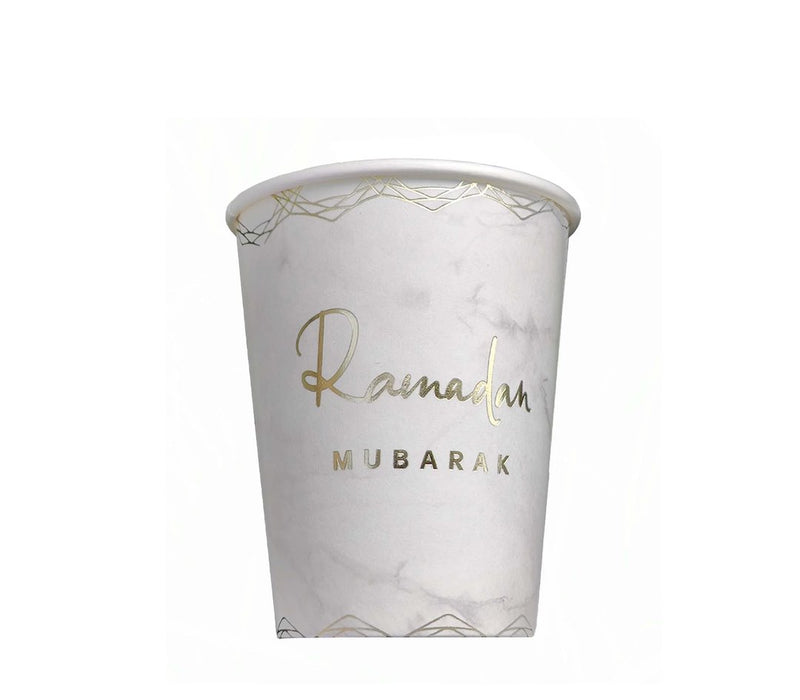 Ramadan Mubarak White and Gold Paper Cups