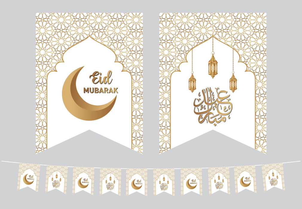 Eid Mubarak Flags (White/Gold Lantern)