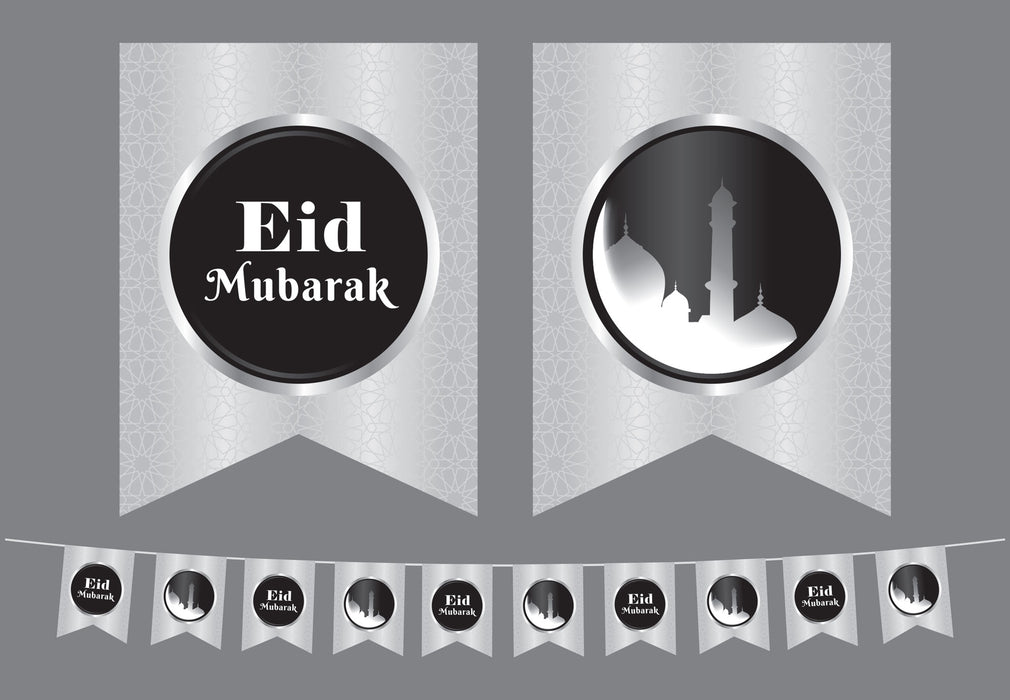 Eid Mubarak Flags (Black/Silver)